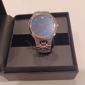Movado Men's Watch with Silver Band and Blue Dial